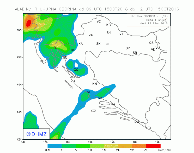 Subota po modelu ALADIN; meteo.hr