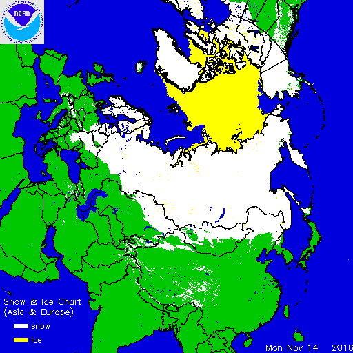 Snijeg u Europi i Aziji na dan 14.11. - NOAA